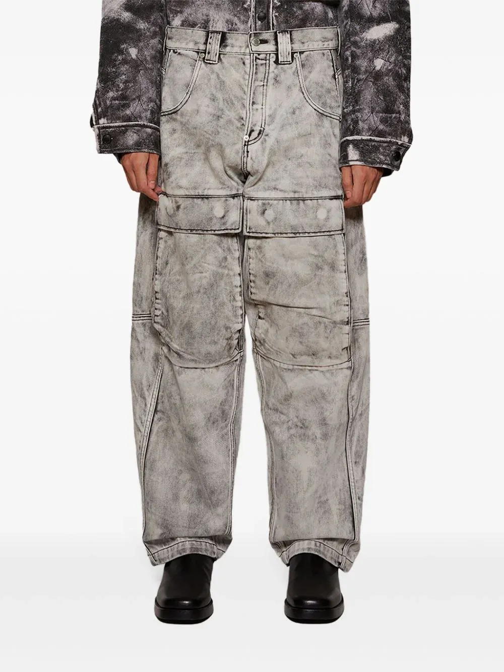 Denim Cargo Pants In Trompe-LÃƒÂ¢Ã¢â€šÂ¬Ã¢â€žÂ¢Oeil Leather Effect
