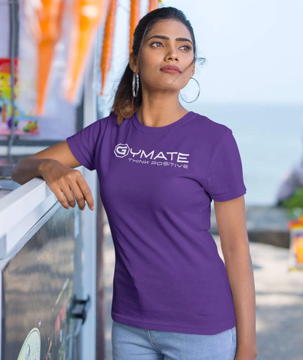 Designer T shirts for women ctr 'Think Positive' colour