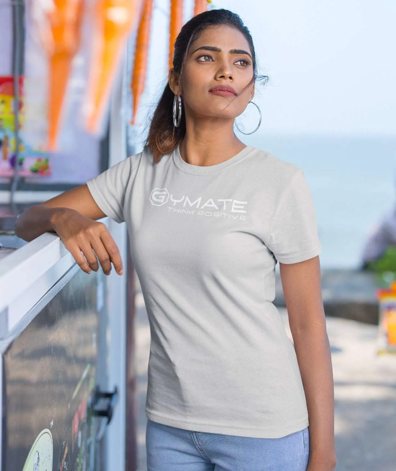 Designer T shirts for women ctr 'Think Positive' colour