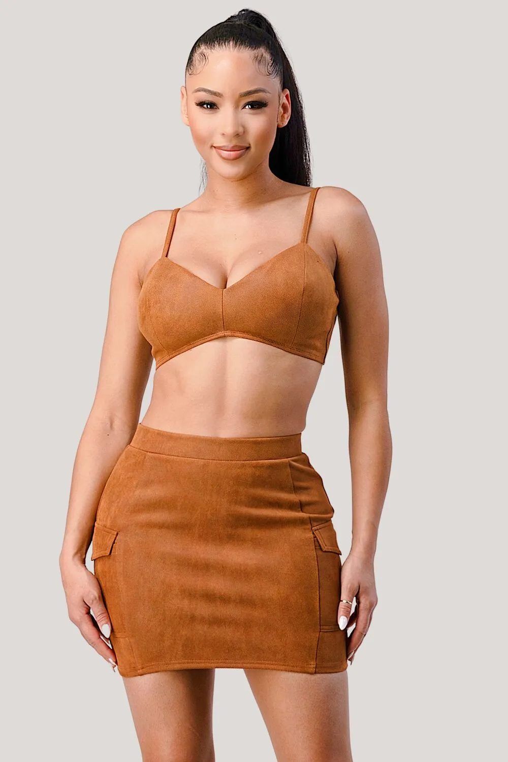 DIAGONAL BRALETTE W/ CROP BLAZER & MINI SKIRT SETS