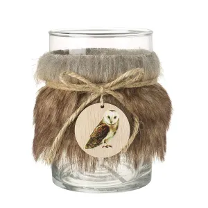 Faux Fur & Glass Owl T-light Holder