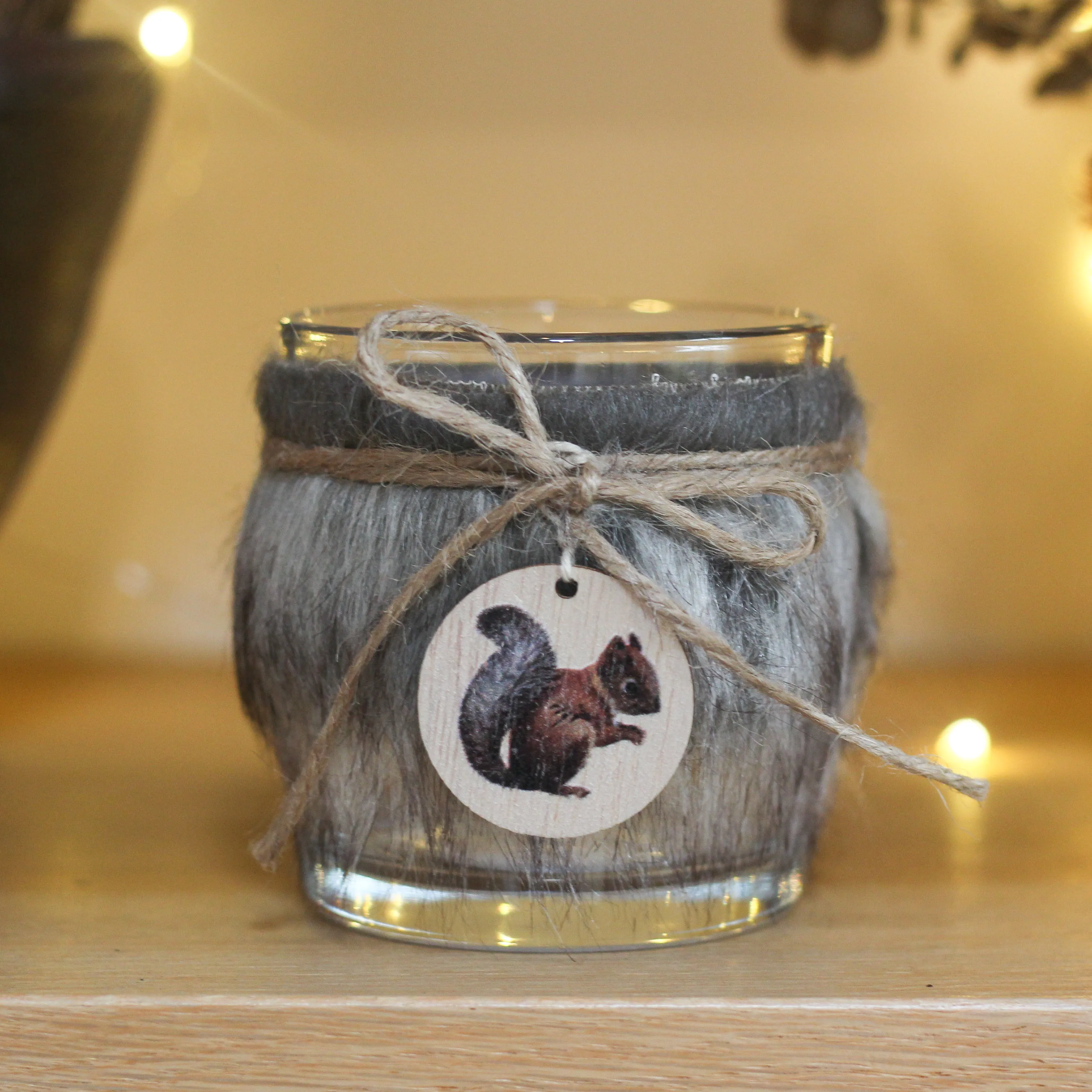 Faux Fur & Glass Squirrel T-light Holder