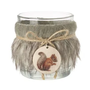 Faux Fur & Glass Squirrel T-light Holder