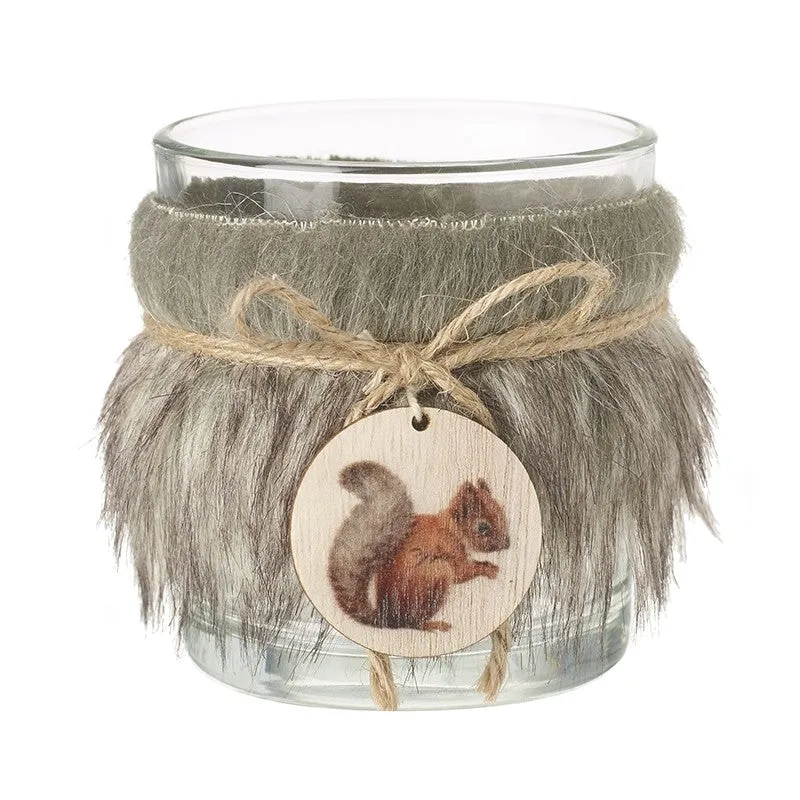 Faux Fur & Glass Squirrel T-light Holder