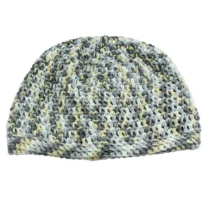 Gray White Yellow Crochet Beanie Hat Medium/Large - JMCH16ML
