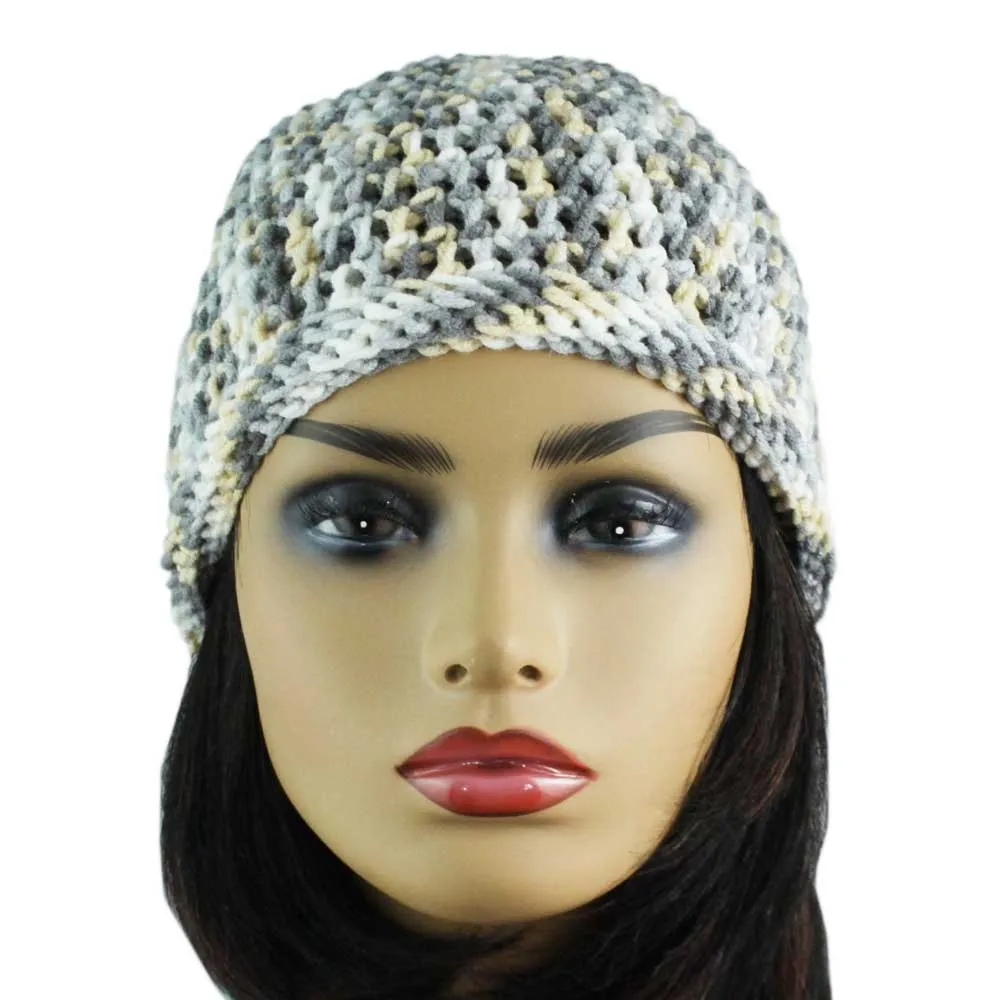 Gray White Yellow Crochet Beanie Hat Medium/Large - JMCH16ML