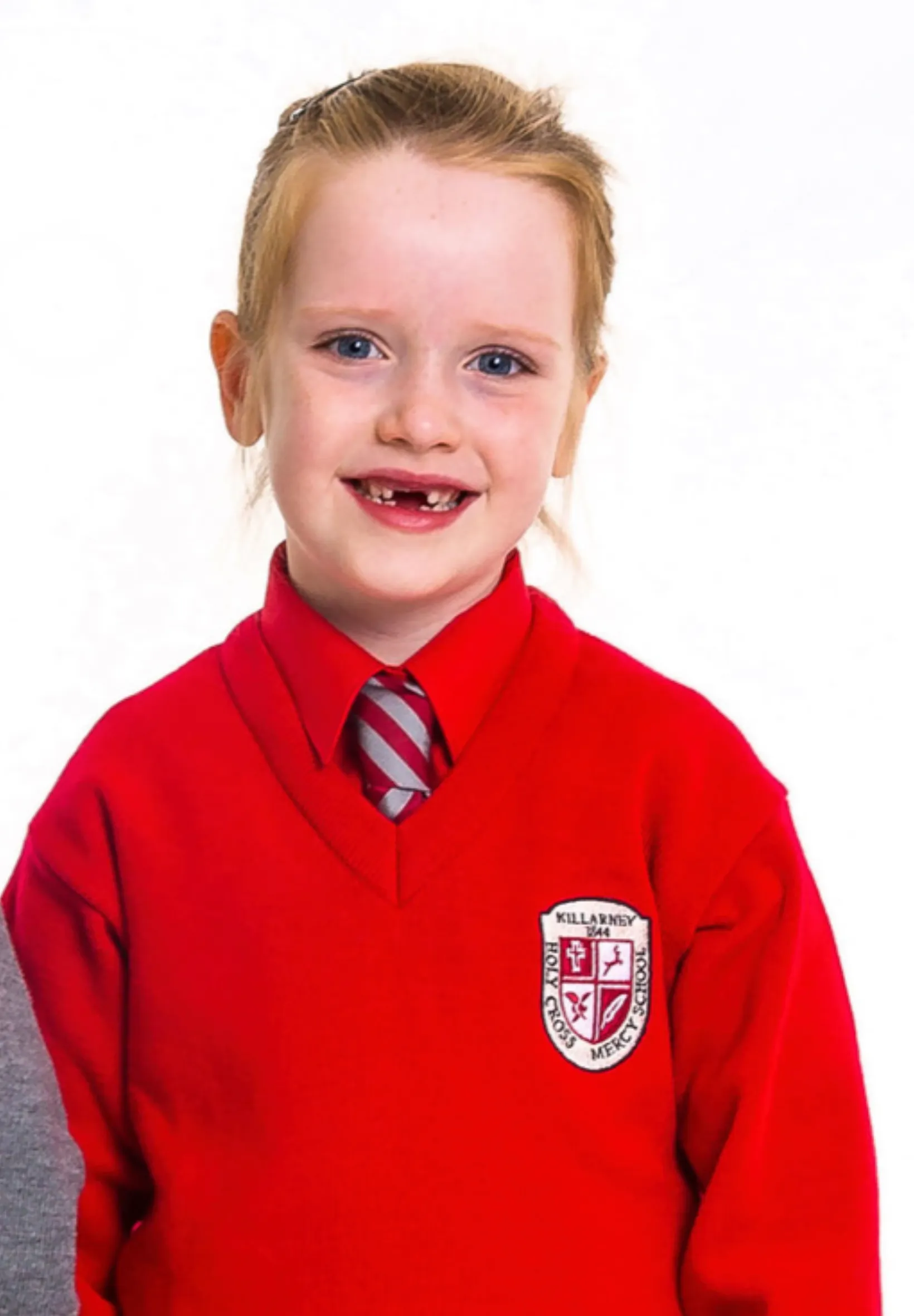 Holy Cross Mercy Girls Red Crested V Neck Jumper
