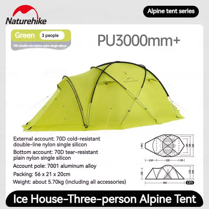 Ice House Upgraded Hiking Tent 3 Person Camping Tent 70D Anti-Stress Thickened Windproof Waterproof Outdoor Snow Tent