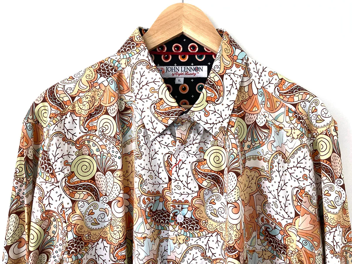 JOHN LENNON Mens Watford Long Sleeve Paisley Shirt - Mustard