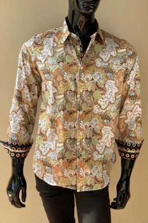 JOHN LENNON Mens Watford Long Sleeve Paisley Shirt - Mustard