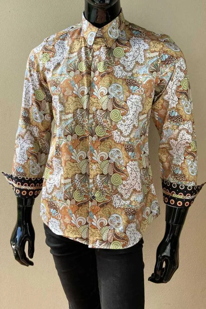 JOHN LENNON Mens Watford Long Sleeve Paisley Shirt - Mustard