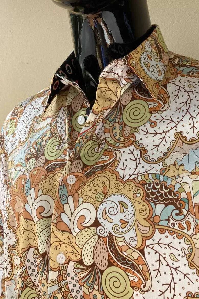 JOHN LENNON Mens Watford Long Sleeve Paisley Shirt - Mustard