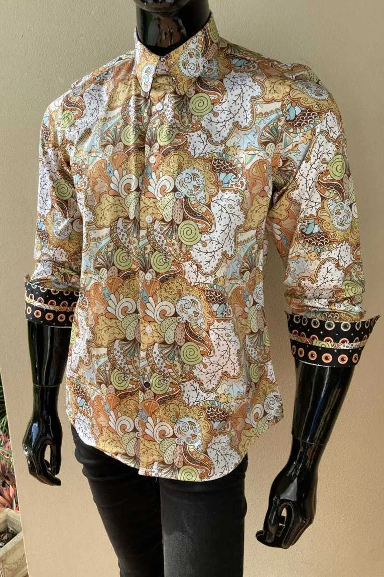 JOHN LENNON Mens Watford Long Sleeve Paisley Shirt - Mustard