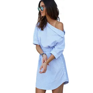 Ladies one shoulder stripe shirt dress