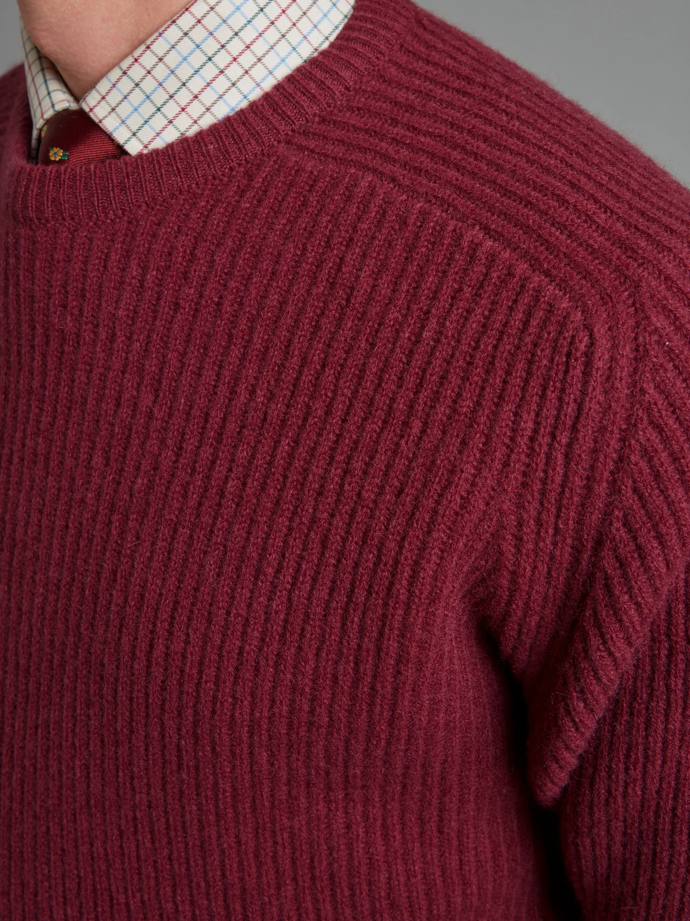 Lambswool Rib Stitch Crew Neck - Ruby Red