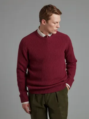 Lambswool Rib Stitch Crew Neck - Ruby Red