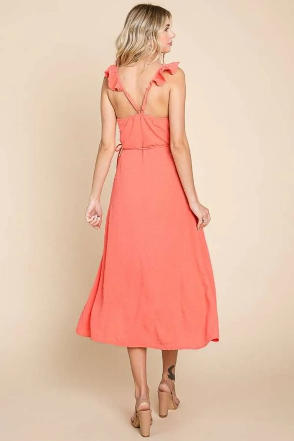 Lavinia - Ruffle Detail Surplice Wrap Slip Dress - Coral - Exclusively Online
