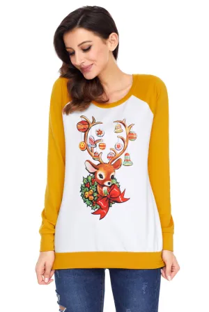 Long Sleeved Yellow Reindeer Christmas Jumper