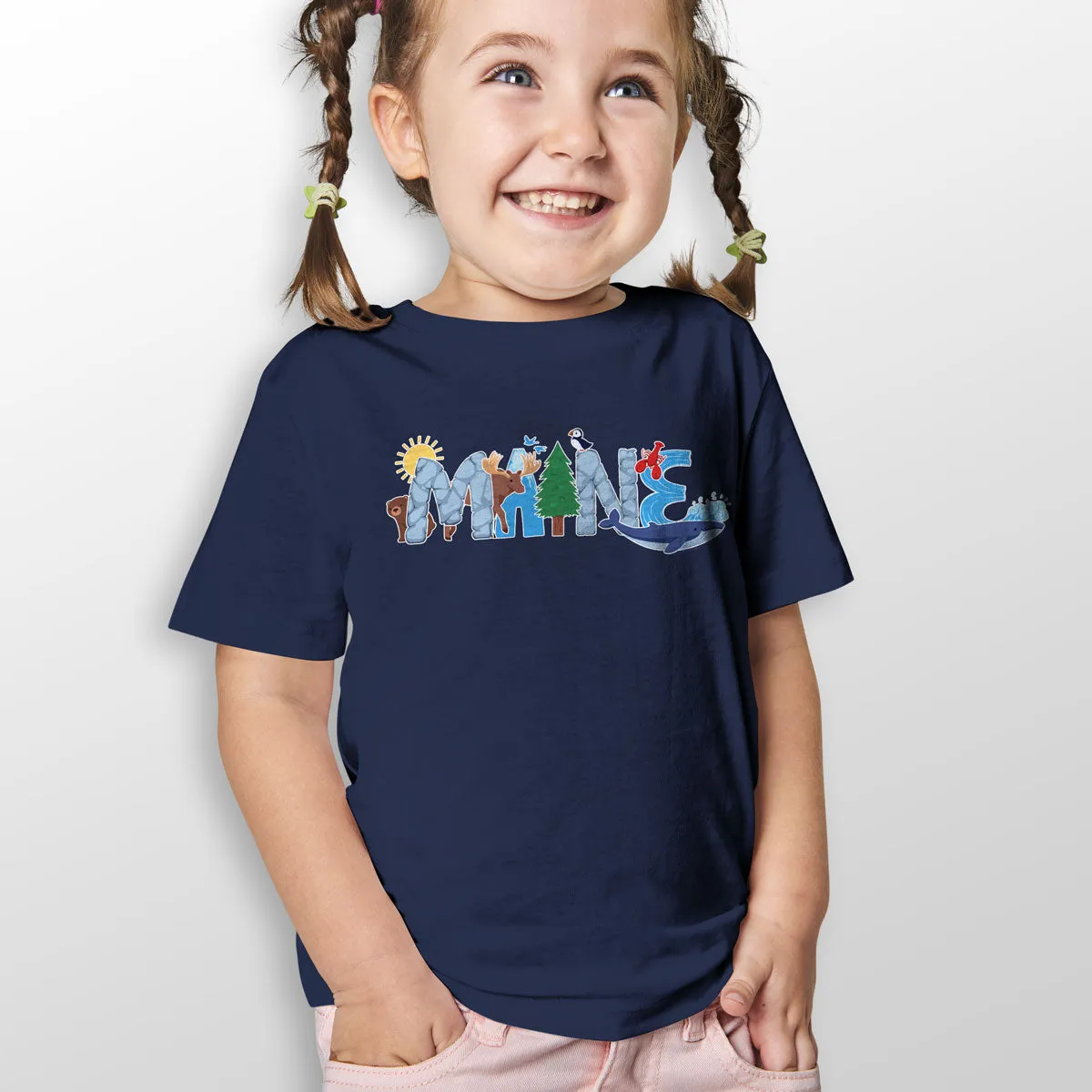Maine T-Shirt: Whimsical Animals, 100% Cotton, Unisex Toddler 2T-5/6, Exclusive Retroplanet Design, ME T-shirts, Maine, Kids Tshirts