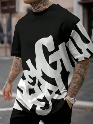 Manfinity LEGND Men's Summer Casual Short Sleeve T-Shirt With Letter Print Round Neck