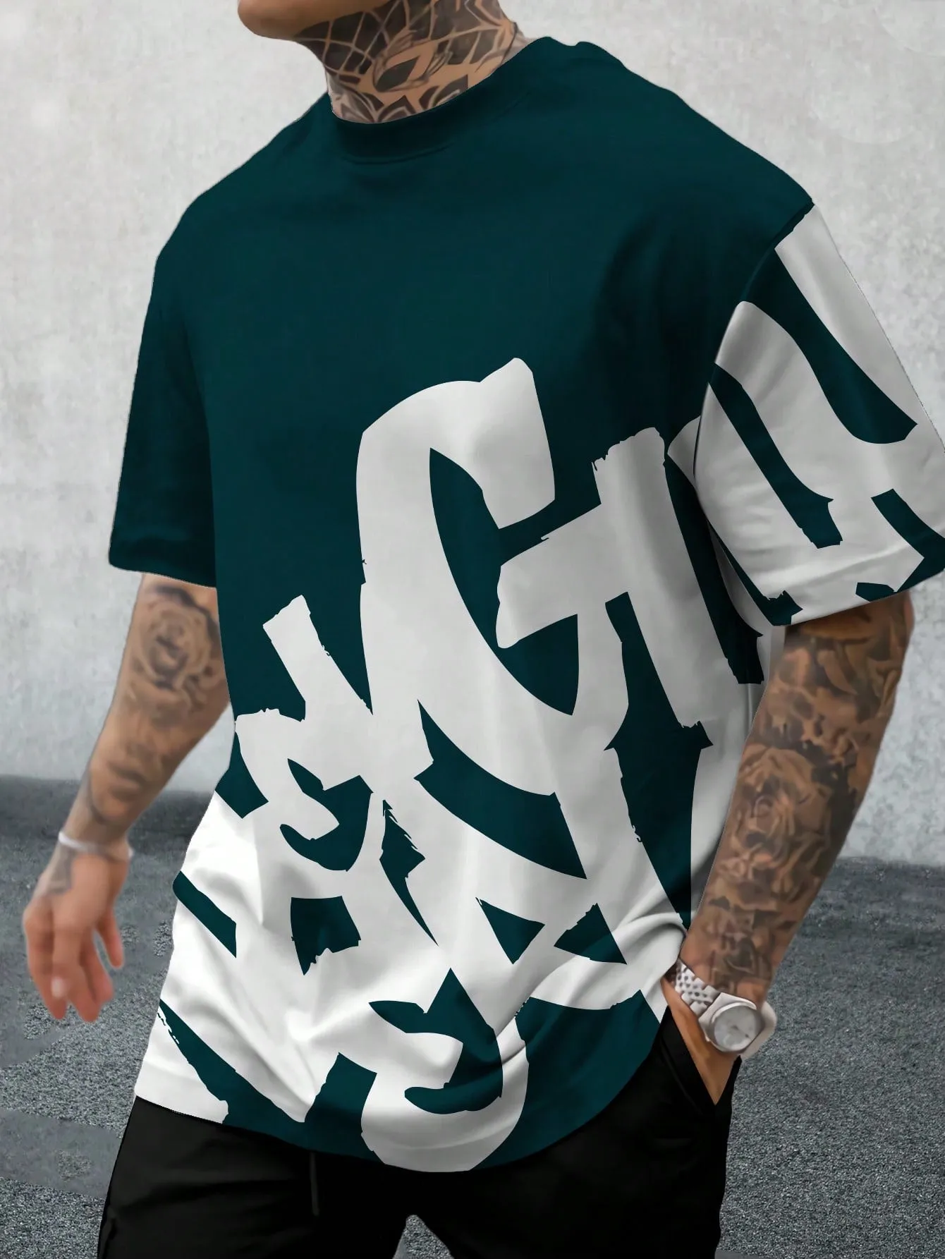 Manfinity LEGND Men's Summer Casual Short Sleeve T-Shirt With Letter Print Round Neck