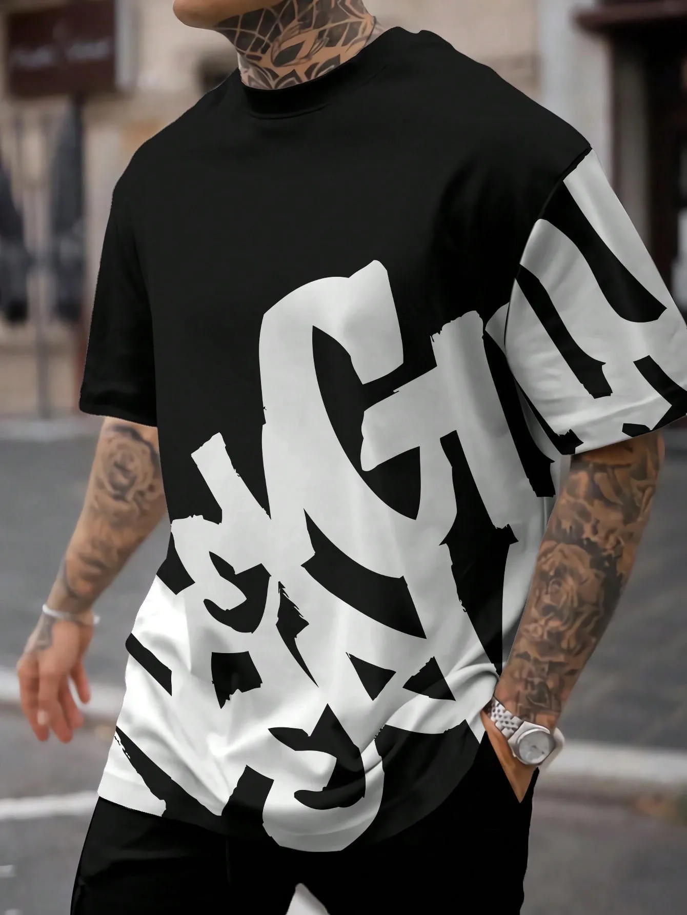 Manfinity LEGND Men's Summer Casual Short Sleeve T-Shirt With Letter Print Round Neck