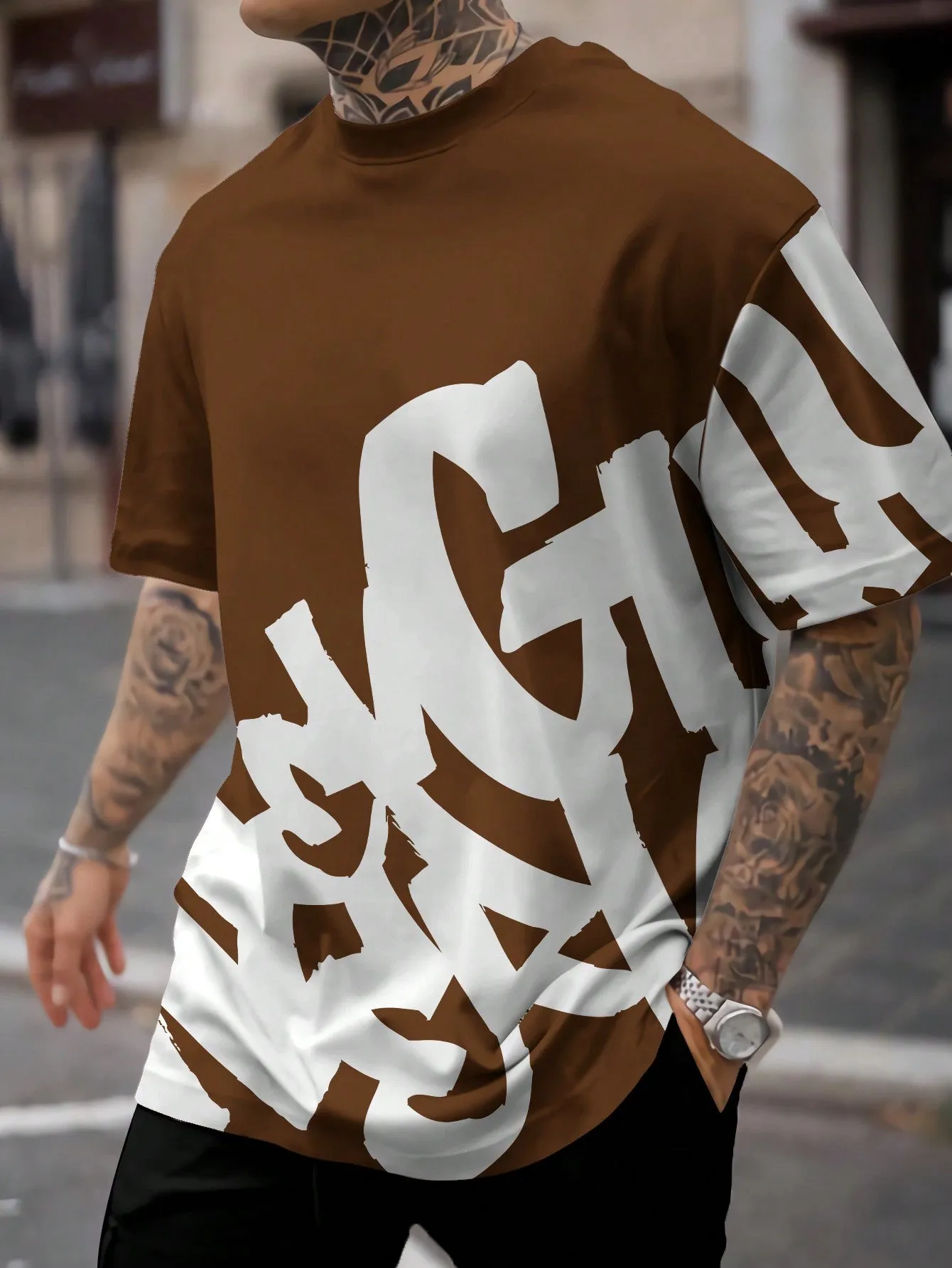 Manfinity LEGND Men's Summer Casual Short Sleeve T-Shirt With Letter Print Round Neck