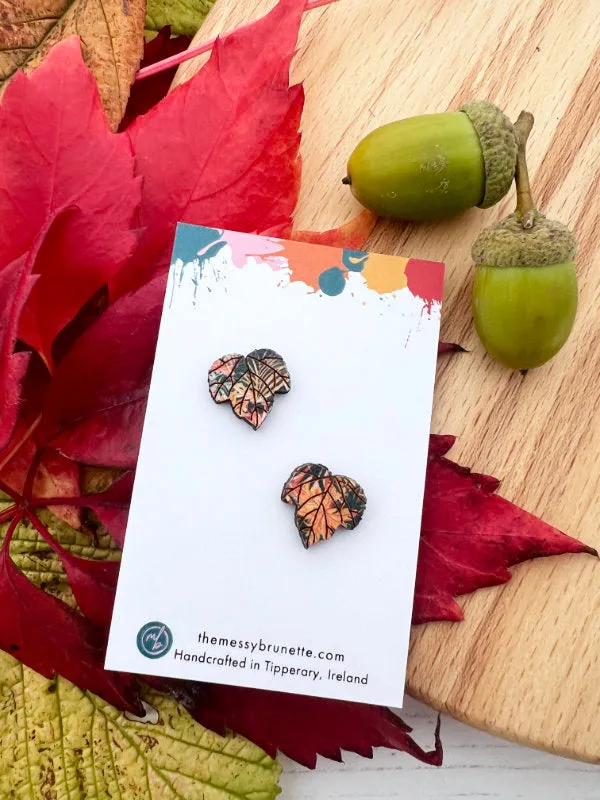 Maple Leaf Studs and Wood Slice Stud Earring Pack