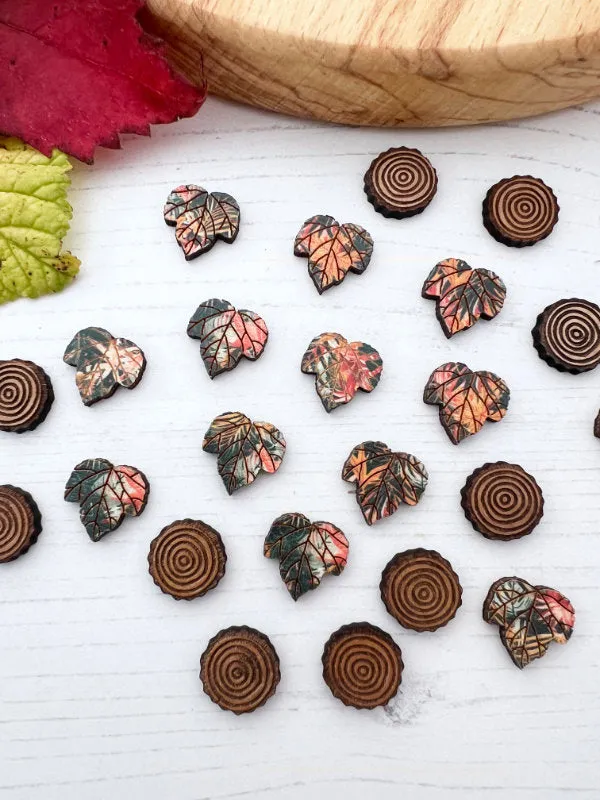 Maple Leaf Studs and Wood Slice Stud Earring Pack