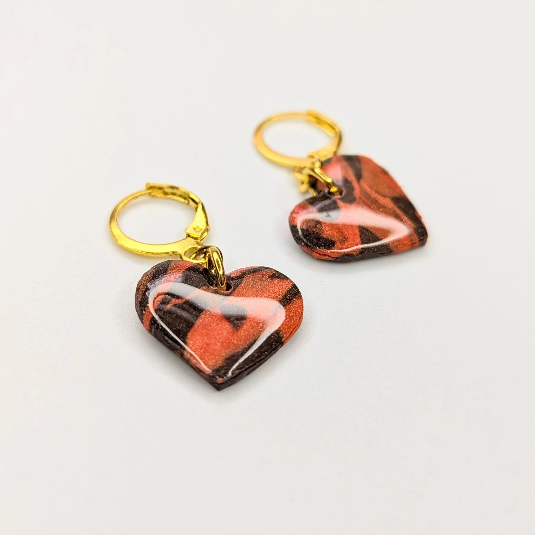 Marbled Autumnal Heart Huggie Hoop Earrings
