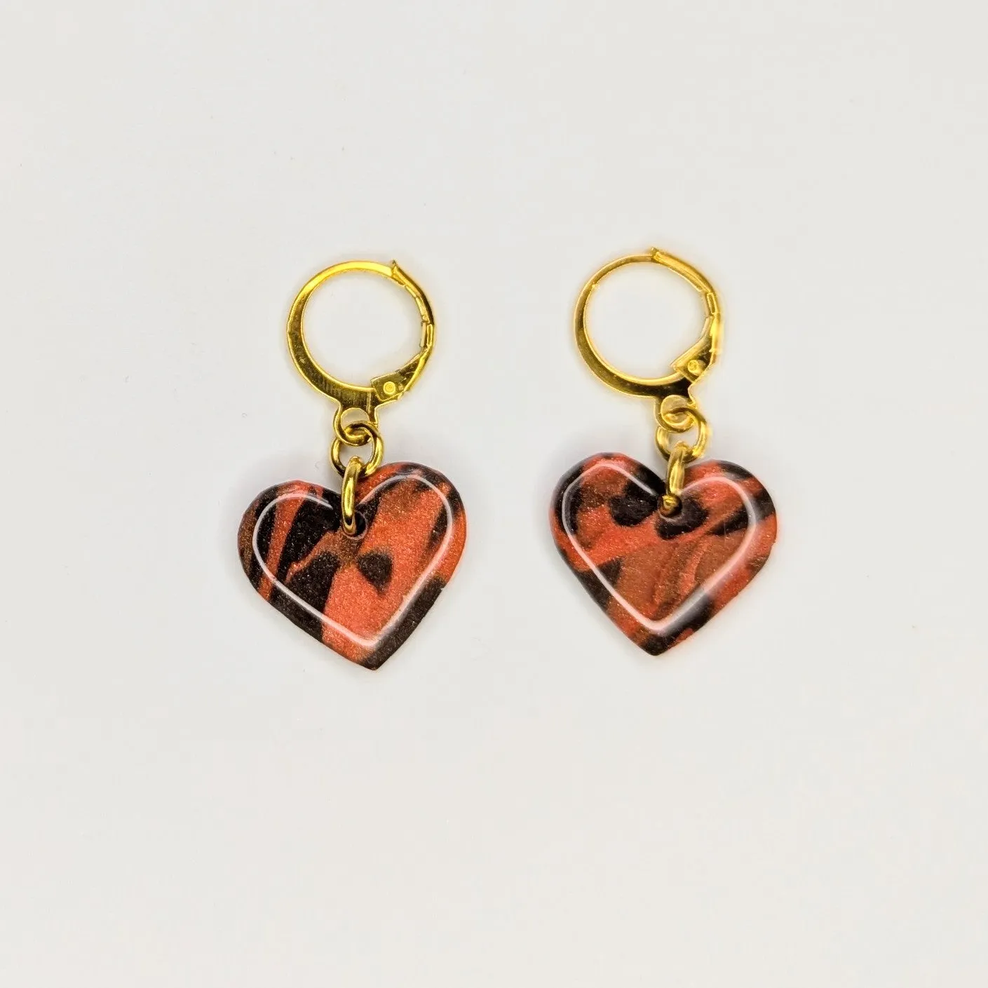 Marbled Autumnal Heart Huggie Hoop Earrings