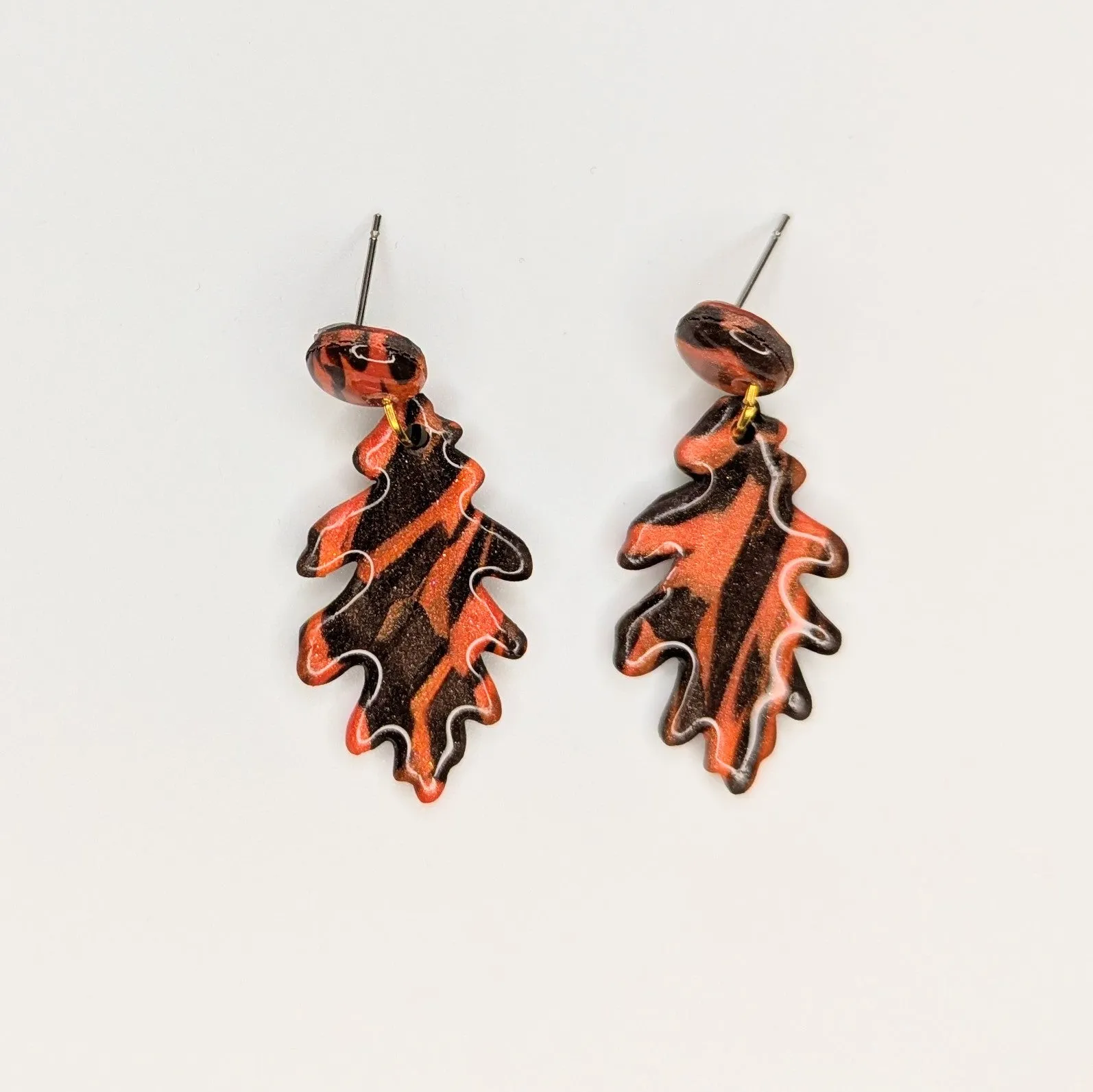 Marbled Autumnal Leaf Trapeze Earrings