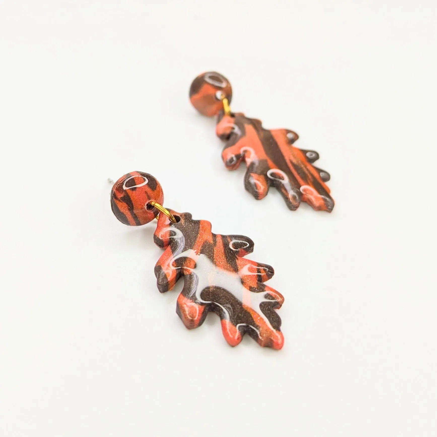 Marbled Autumnal Leaf Trapeze Earrings