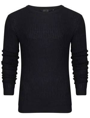 Mellow Crew Neck Knitted Jumper in Medieval Blue / Black - Dissident
