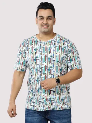 Men Plus Size Stripe Digital Printed Round Neck T-Shirt