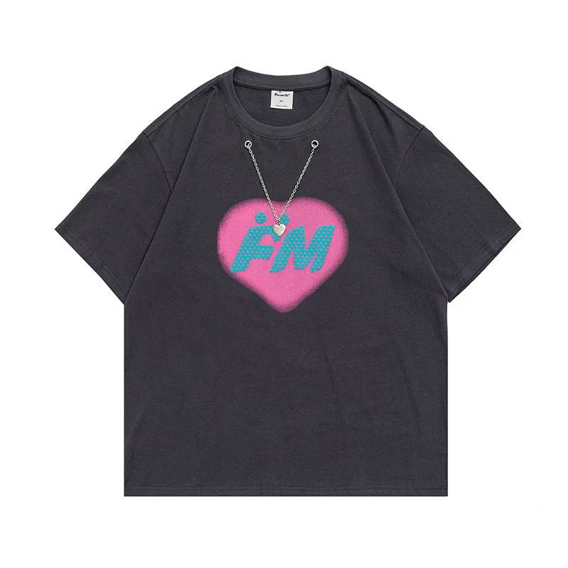 Men T-Shirt Summer Printed Necklace round Neck T-shirt Casual