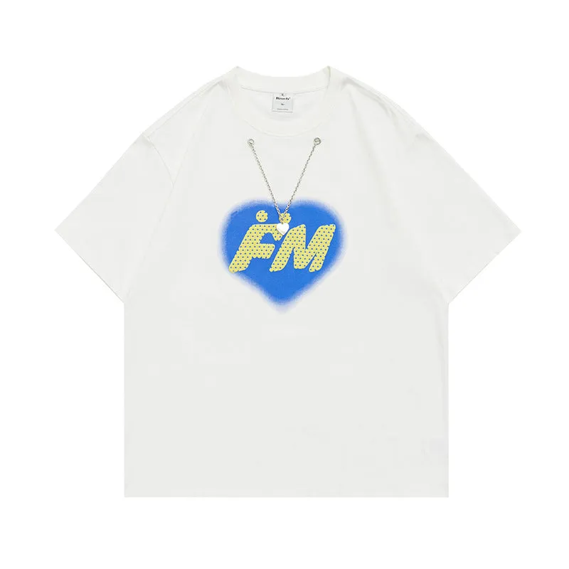 Men T-Shirt Summer Printed Necklace round Neck T-shirt Casual