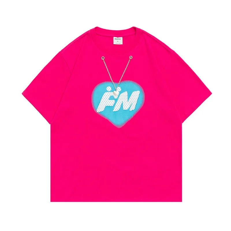 Men T-Shirt Summer Printed Necklace round Neck T-shirt Casual