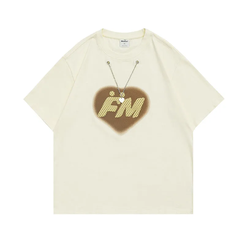 Men T-Shirt Summer Printed Necklace round Neck T-shirt Casual