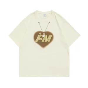 Men T-Shirt Summer Printed Necklace round Neck T-shirt Casual