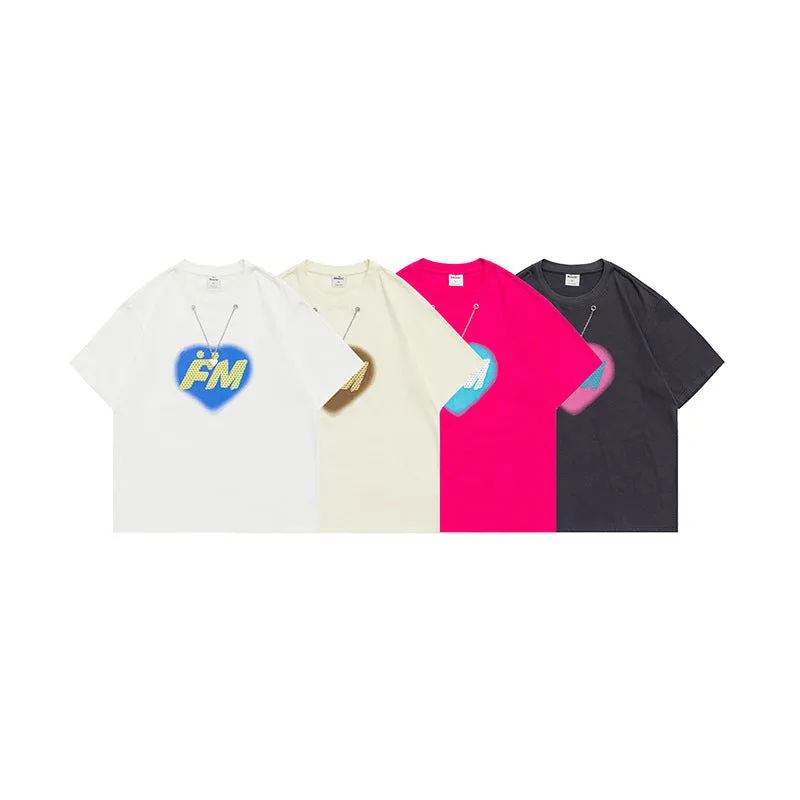 Men T-Shirt Summer Printed Necklace round Neck T-shirt Casual