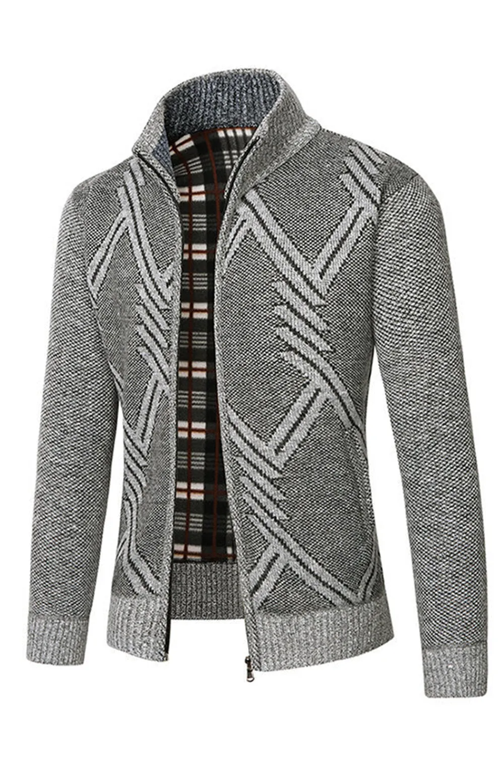 Men's Grey Stand Collar Zipper Loose Coat Top