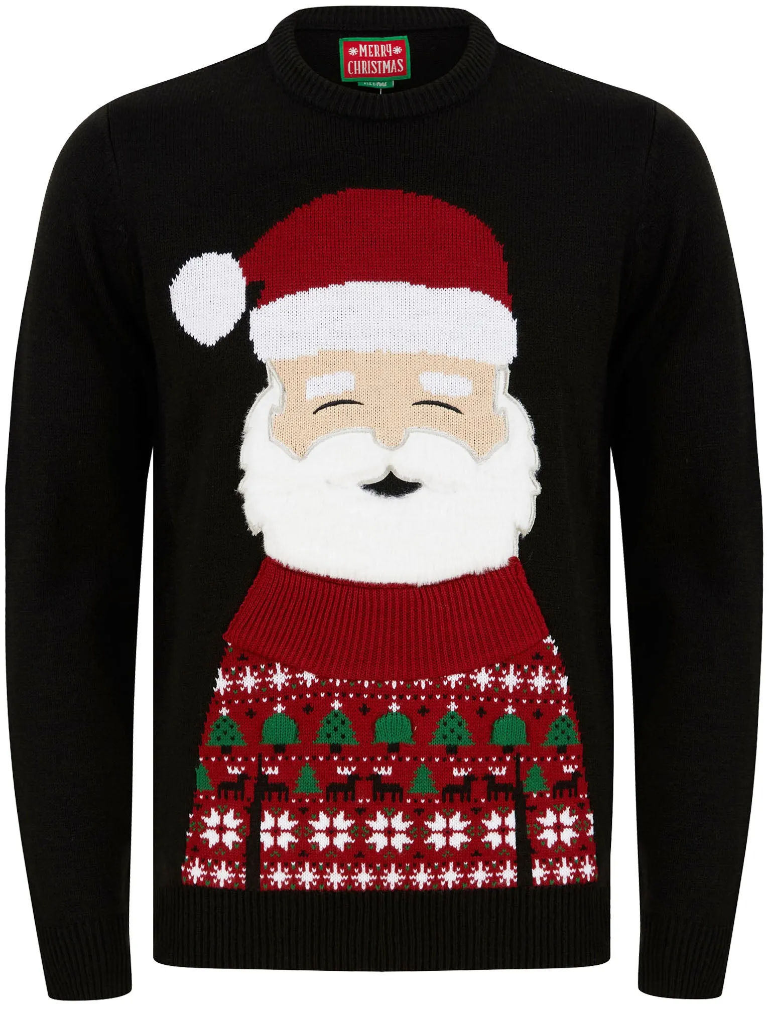 Men's Santas Outfit Motif LED Light Up Novelty Christmas Jumper in Black - Merry Christmas