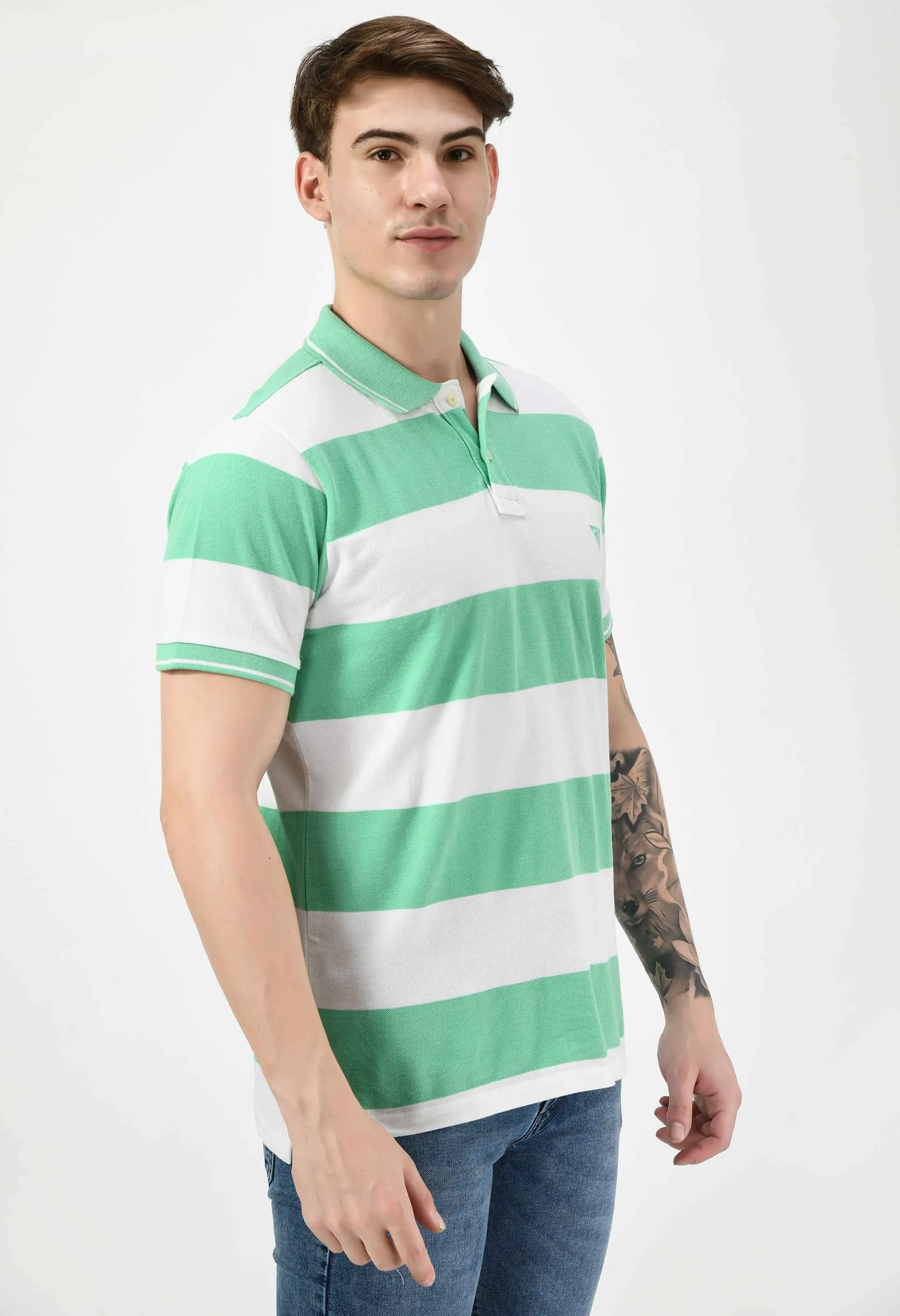 Men's Striped Regular Fit Polo Neck T-Shirt