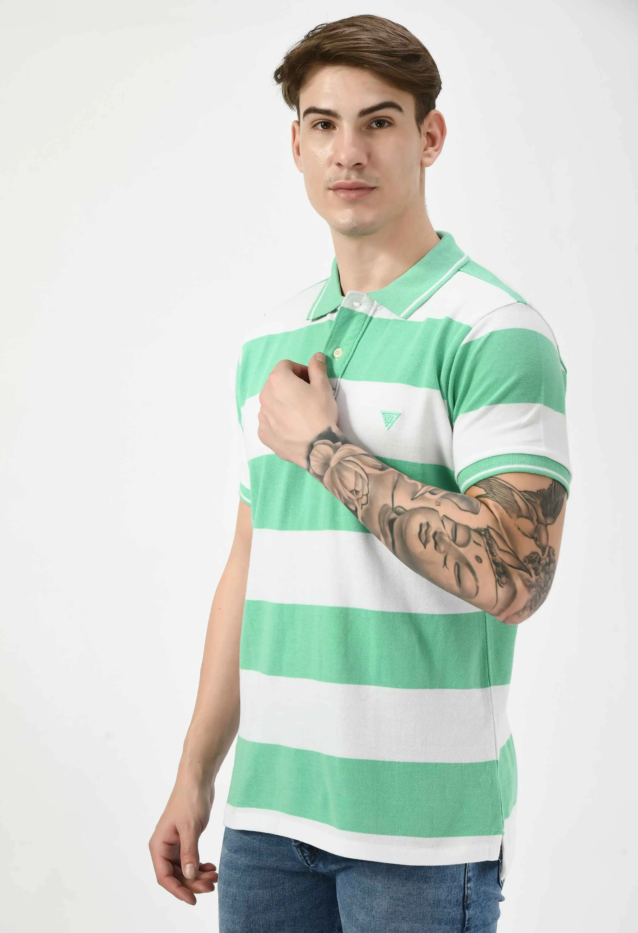 Men's Striped Regular Fit Polo Neck T-Shirt