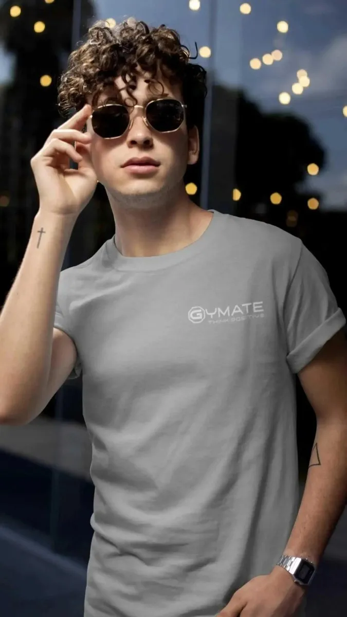 Mens T shirts Gymate Think Positive chest colours
