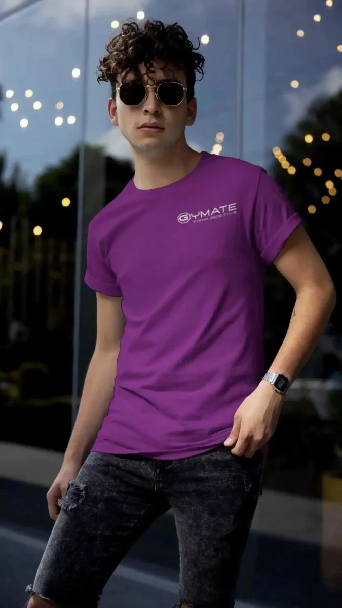 Mens T shirts Gymate Think Positive chest colours