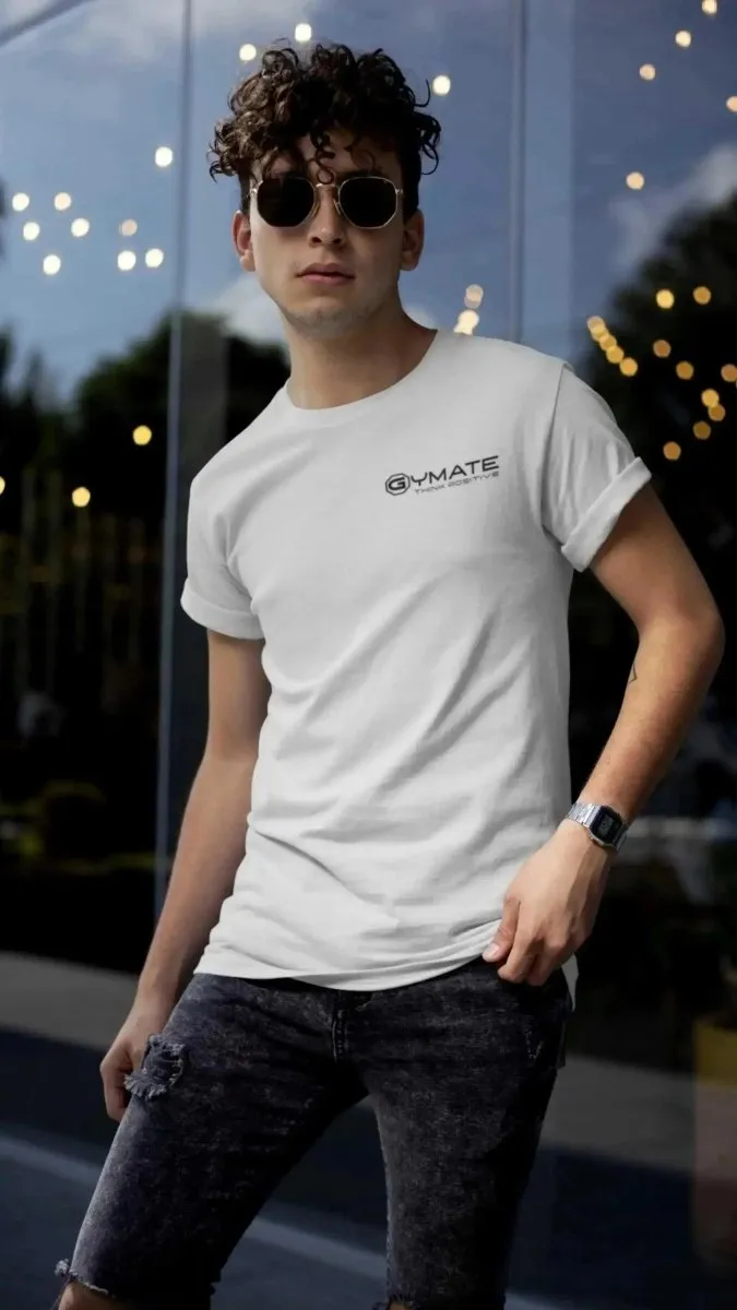 Mens T shirts Gymate Think Positive chest colours