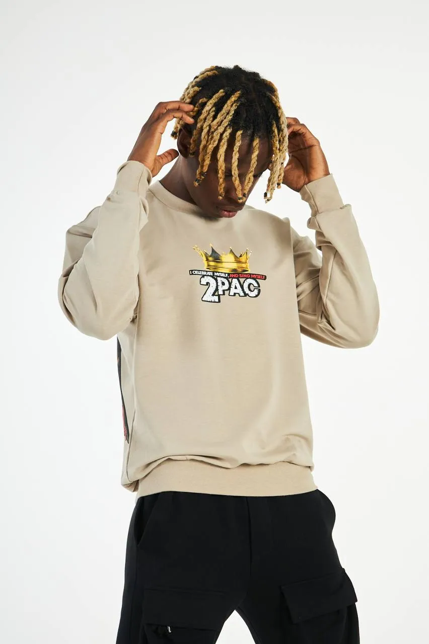 Men's Tan 2Pc Long Sleeves Graphic Sweatshirt Regular Fit
