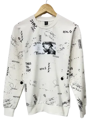 Men's White Makaveli Graphic Long Sleeves Sweatshirt Regular Fit
